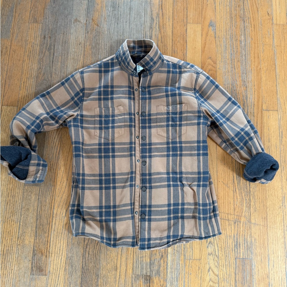 Viori Navy and Tan Plaid Shirt